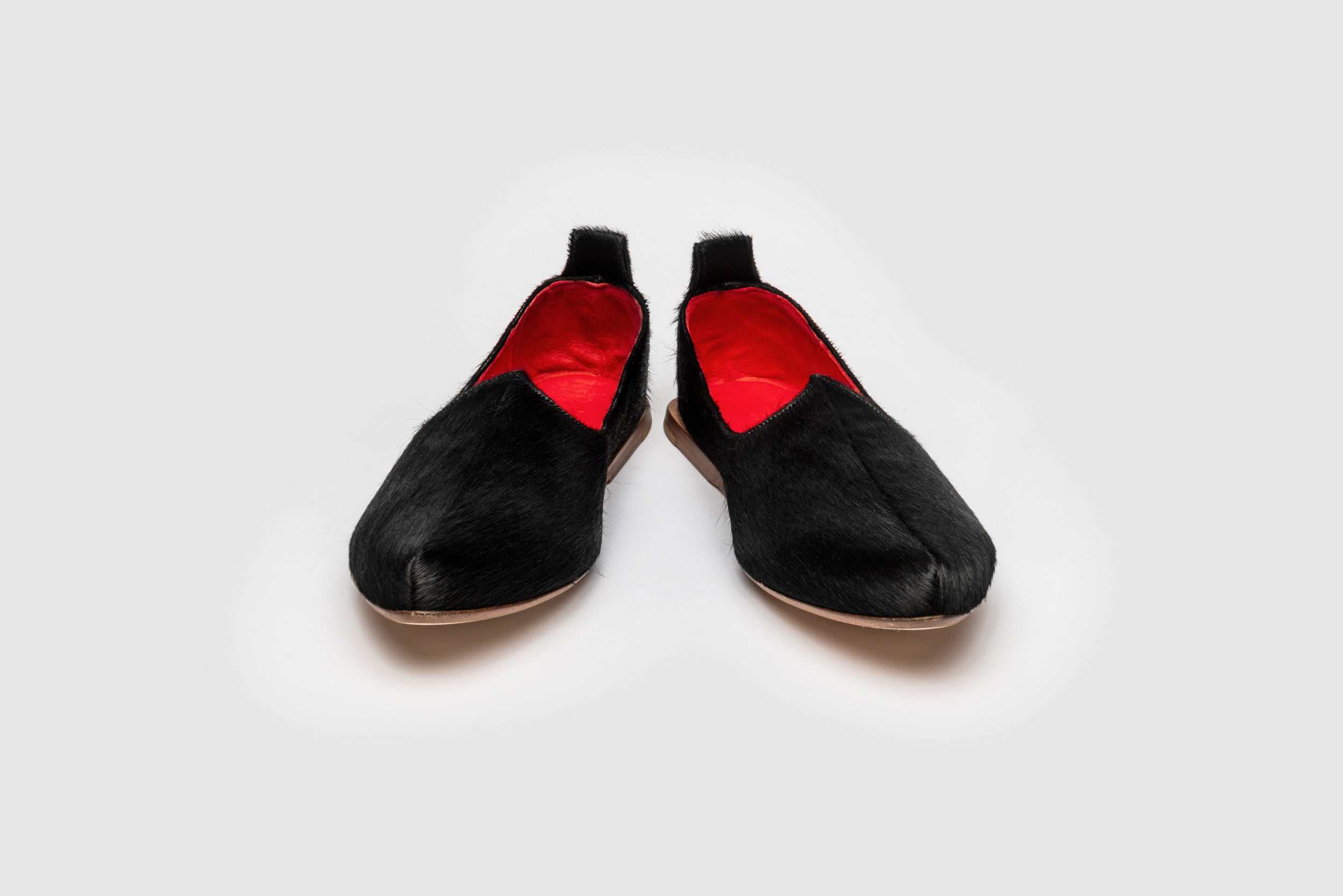 Women's hair on leather loafer inspired by Rajasthani Mojri, handcrafted in Italy