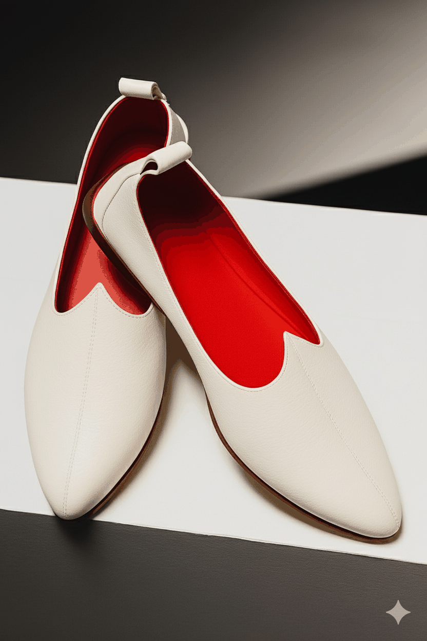 Luxury Mojri's in cream color with signature red insoles .